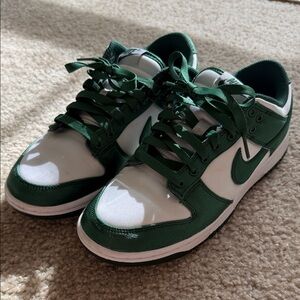 Green and White Nike Dunk Sneakers